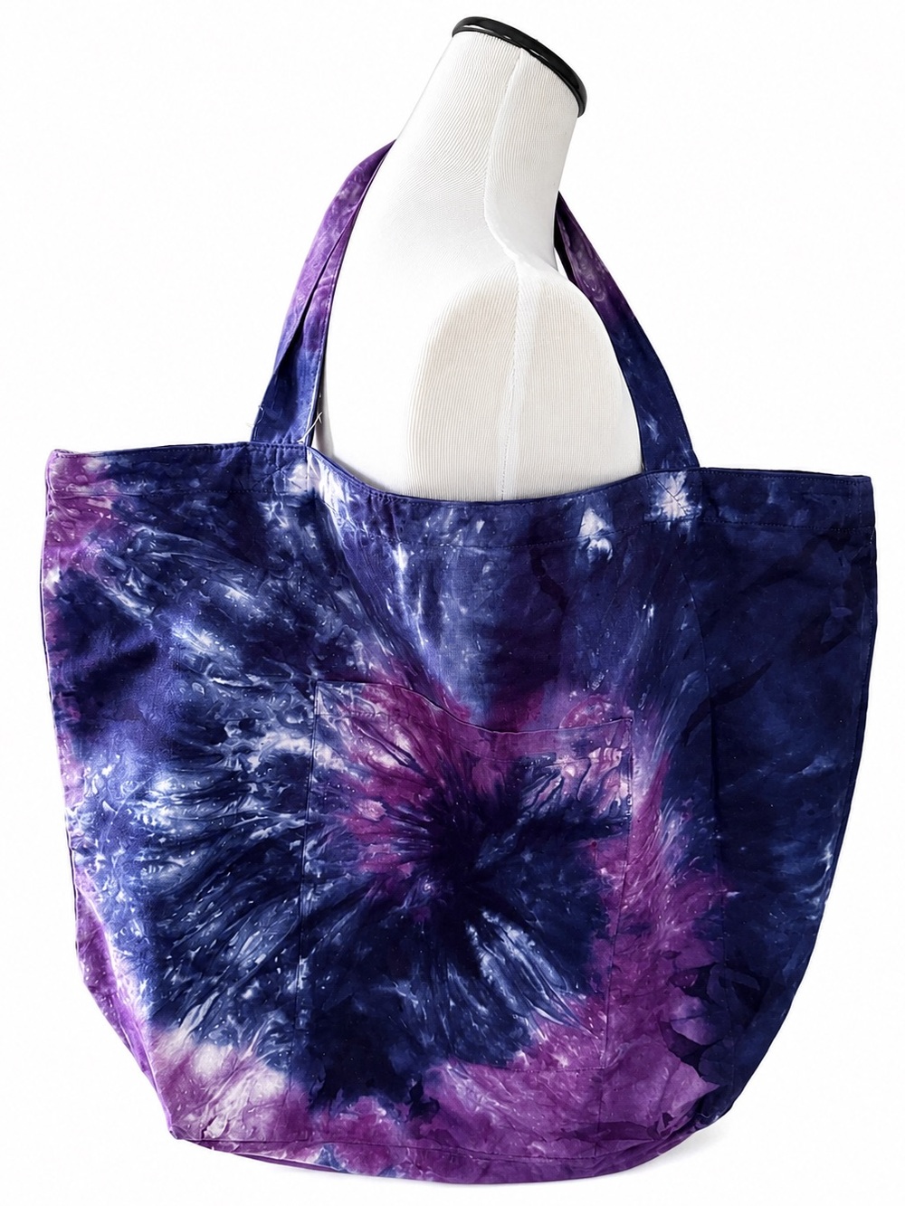 Hand-Dyed Purple and Navy Tie-Dye Canvas Tote Bag/Beach-Fun Bag